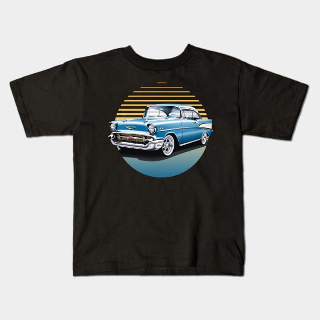 1957 Chevy Bel-Air Classic Car Enthusiast Kids T-Shirt by GAMAS Threads